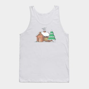 Snow cabin in winter cartoon Tank Top